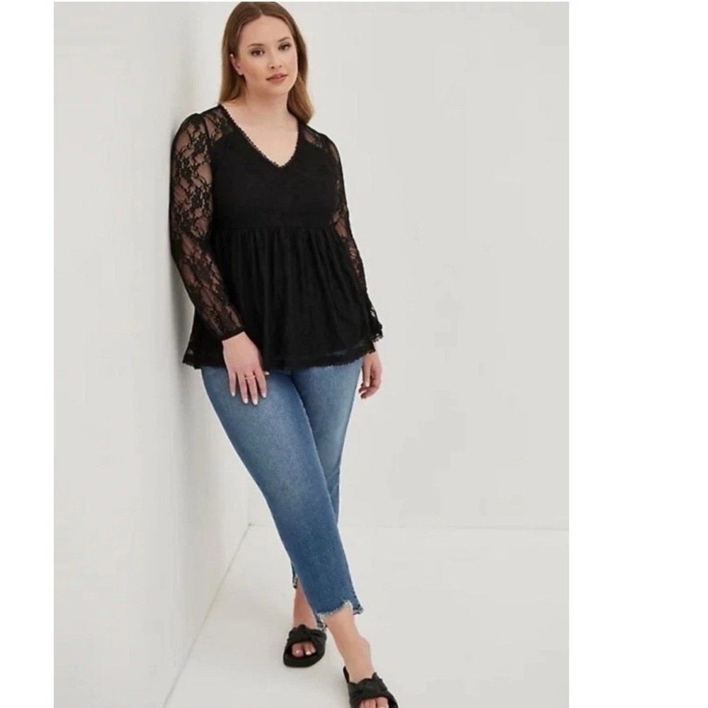 Torrid Womens Lace Babydoll Top Boho Whitchy Dark Fairy Black Whimsigoth Plus 2X